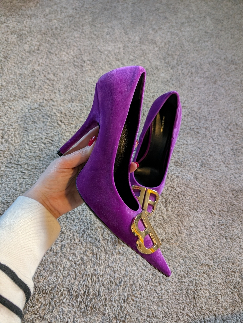 Balenciaga Purple Velvet Heels W/ Gold Detail